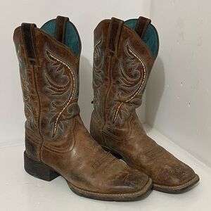 Ariat | Brown and Turquoise All Leather Western Cowboy Boots - Woman’s 6.5